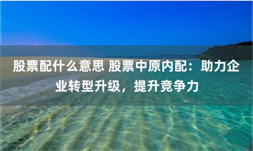 股票配什么意思 股票中原内配：助力企业转型升级，提升竞争力